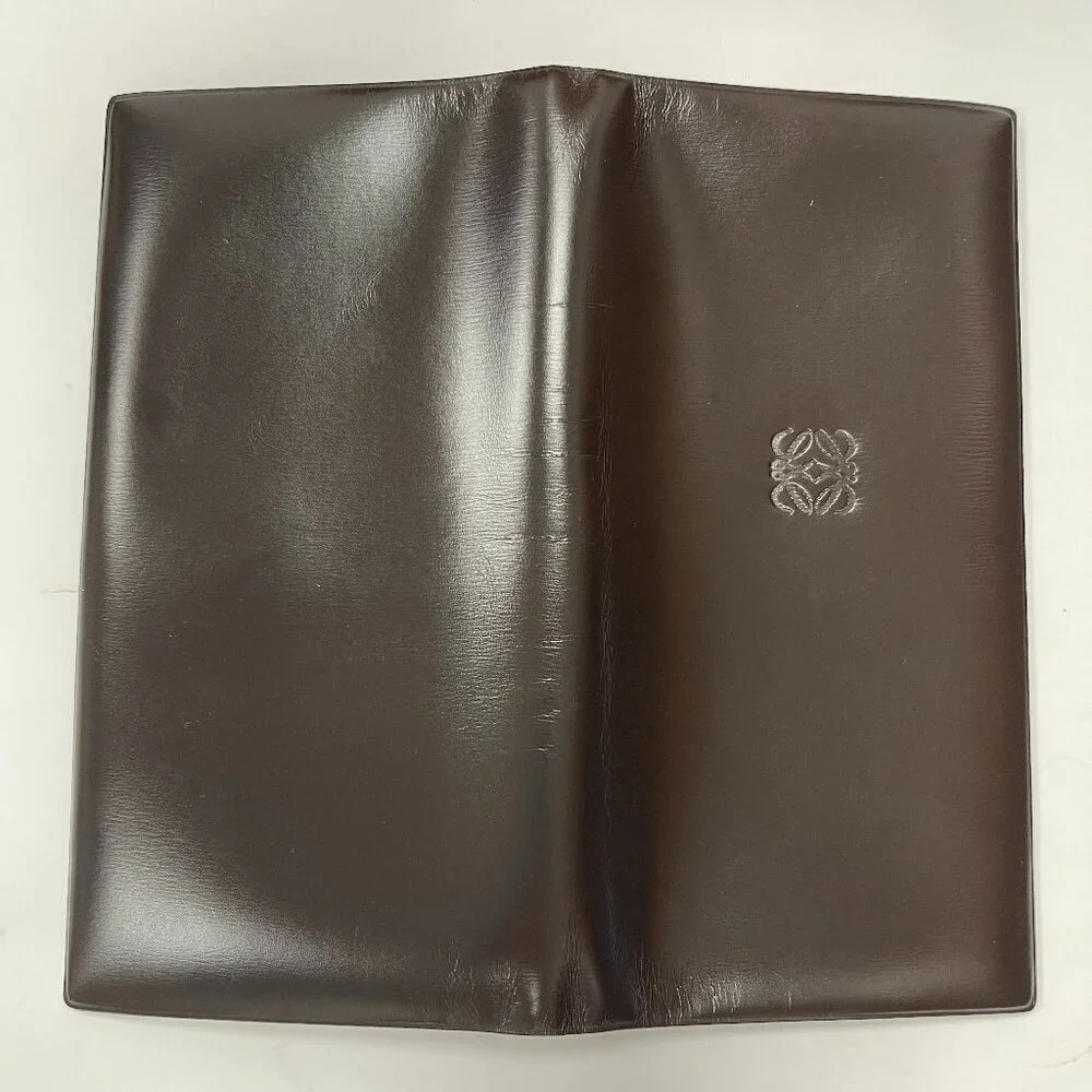 Loewe Men's Dark Brown Nappy Lambskin Long Bifold Wallet - Preowned